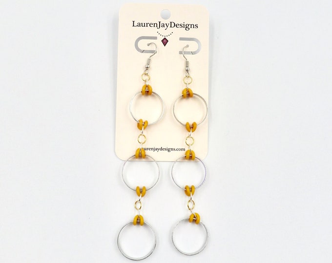 Silver and Yellow Ring Dangle Earrings by Lauren Jay Designs