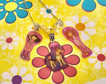 Groovy Girls Doll and Pony Charm Pendant Beaded Gold Chain Necklace by Lauren Jay Designs