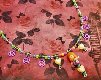 1992 Polly Pocket Alice Doll Heart Pendant Beaded Necklace by Lauren Jay Designs