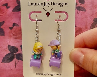 Polly Pocket Doll and Tiny Dreams Purple Chair Dangle Earrings by Lauren Jay Designs