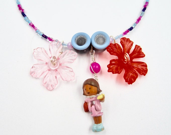 CLEARANCE SALE ITEM - 1993 Polly Pocket Tory aka Meena Pendant Floral Beaded Necklace by Lauren Jay Designs