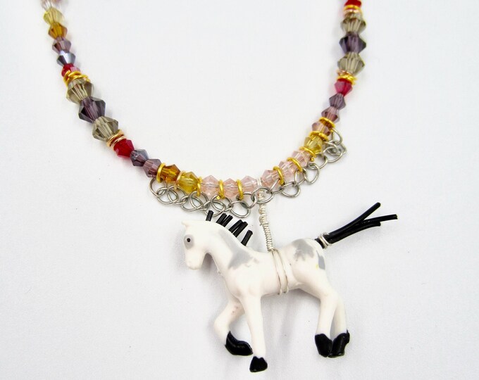 Horse Pendant Purple, Red and Gold Beaded Necklace by Lauren Jay Designs