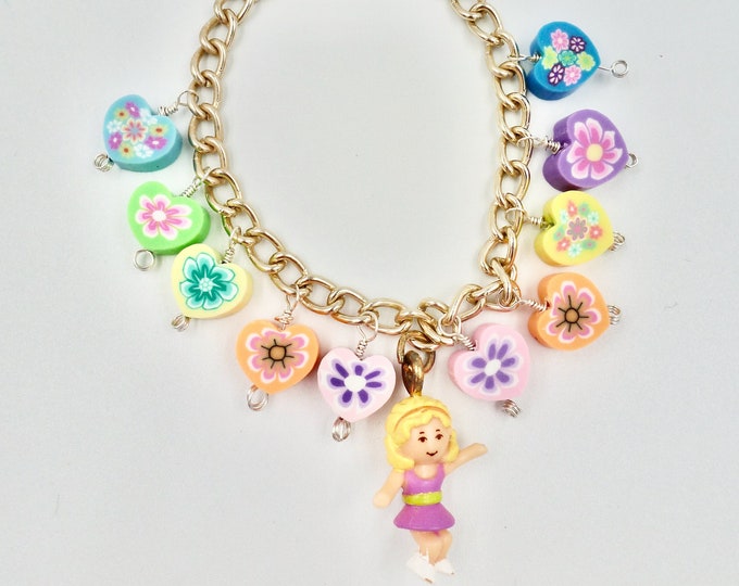 CLEARANCE SALE ITEM - Vintage Polly Pocket Charm Bracelet with New Heart Charms by Lauren Jay Designs