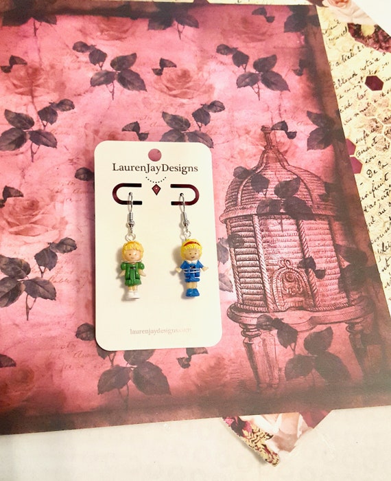 Green and Blue Polly Pocket Dangle Earrings by Lauren Jay Designs