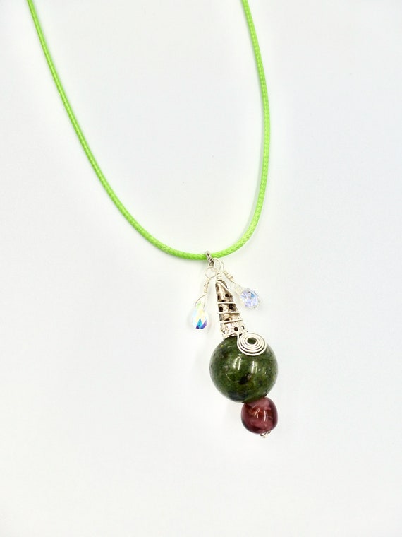 Cord Necklaces, Pendant Necklaces, Beaded Pendants, Green Necklaces, Purple Pendants, Jewellery Gifts, Birthday Gifts, Gifts, Gifts for Her