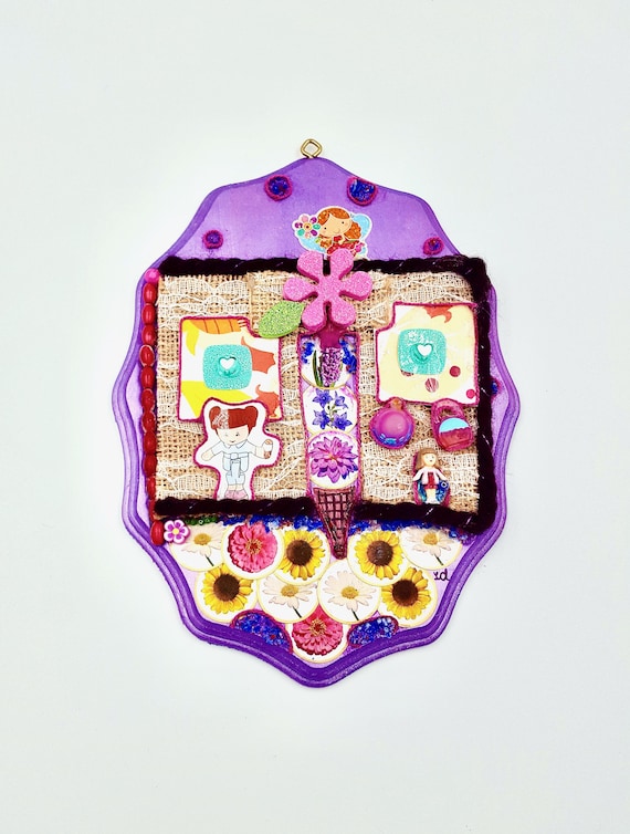 1993 Polly Pocket Mimi Doll Floral Ice Cream Book Wooden Canvas Art by Lauren Jay Designs