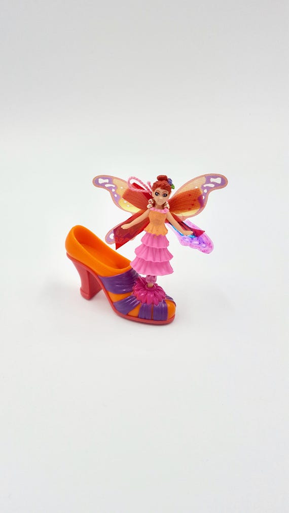 2001 Blue Box Legend of the Shoe Fairies Fairy Doll Orange and Burgundy High Heels similar to Polly Pocket