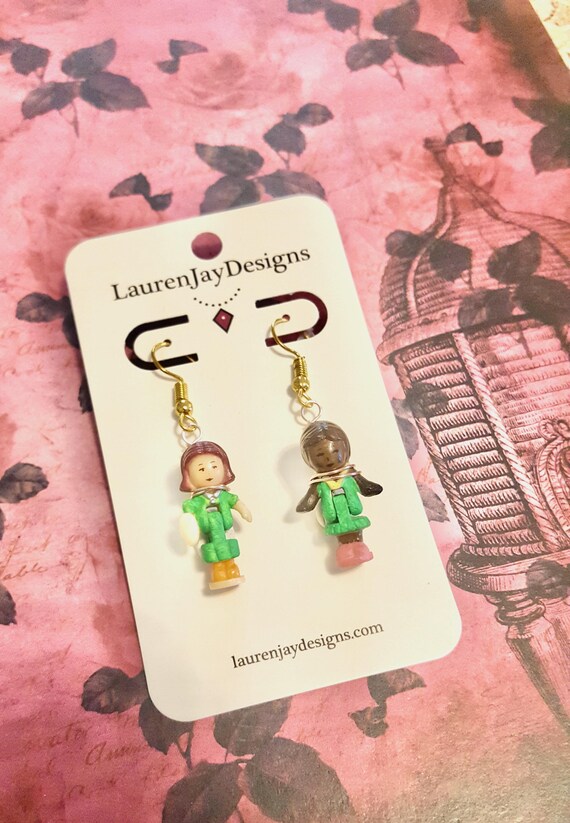 Green Polly Pocket Dangle Earrings by Lauren Jay Designs