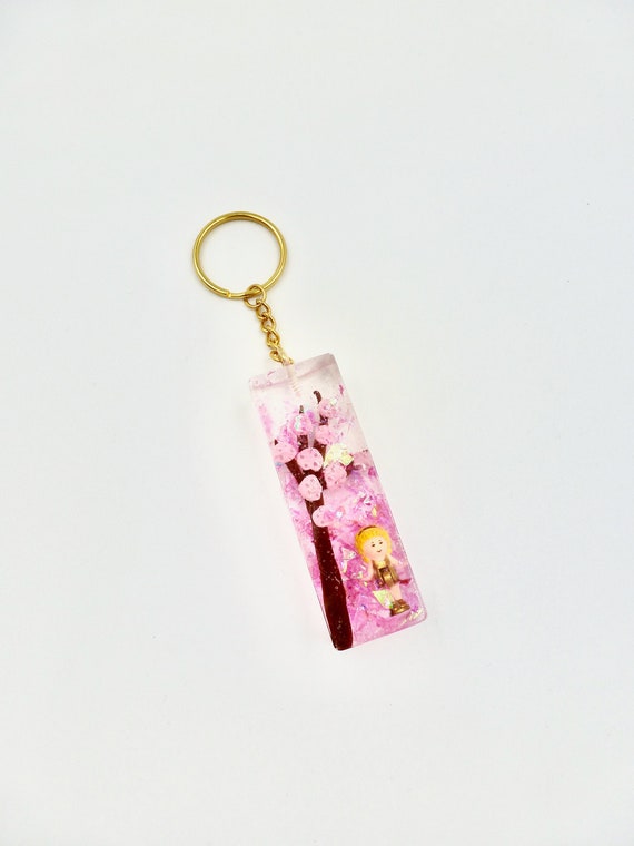 1990 Polly Pocket Doll Pink Blossom Flower Tree Sparkle Resin Keychain by Lauren Jay Designs