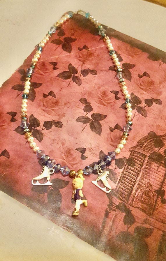 Polly Pocket Figure Skating Blue and Silver Beaded Necklace by Lauren Jay Designs