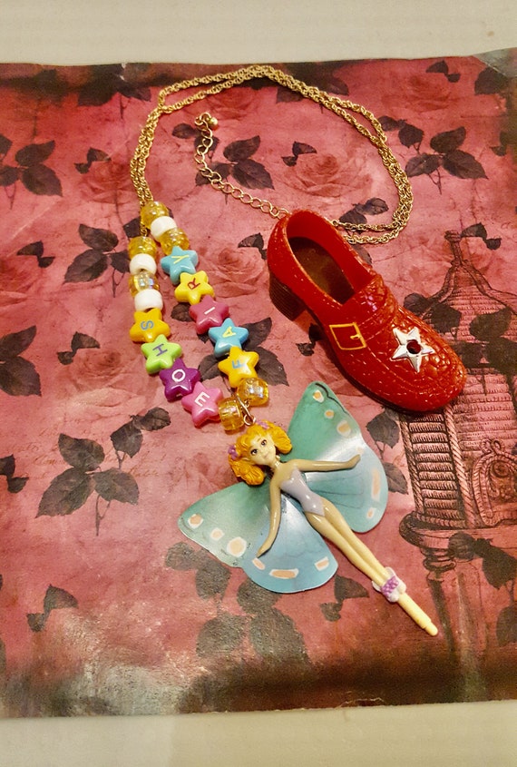 Vintage Shoe Fairies Beaded Chain Necklace and Toy Shoe by Lauren Jay Designs