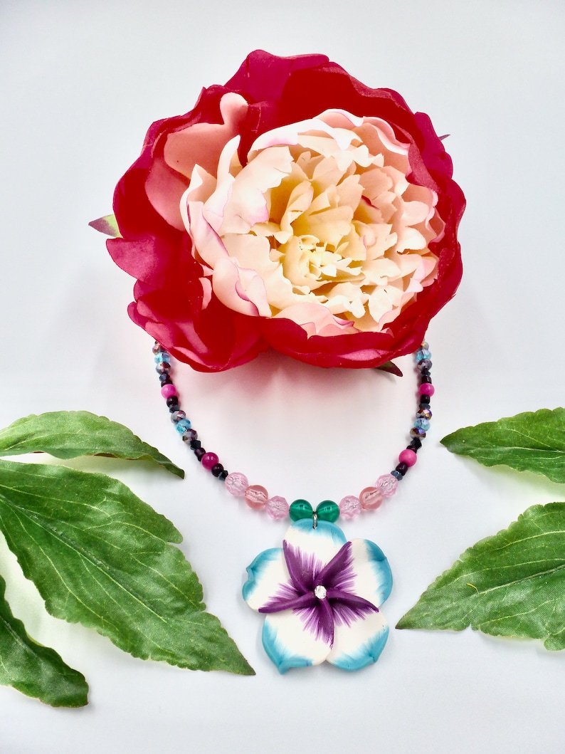 Gifts for Her Birthday Colourful Necklaces Flower Pendant Necklaces Beaded Necklaces Jewellery Gift Purple Necklaces Floral Necklaces