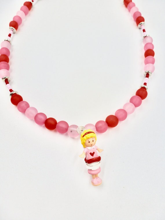 1989 Polly Pocket Heart Pink and Red Beaded Necklace by Lauren Jay Designs