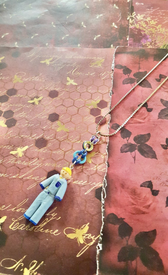 1989 Polly Pocket Wee Willie in a Suit Pendant Chain Necklace by Lauren Jay Designs