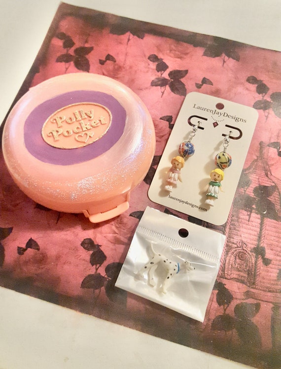 Restored 1989 Polly Pocket Button's Animal Hospital Compact Playset and Earrings by Lauren Jay Designs