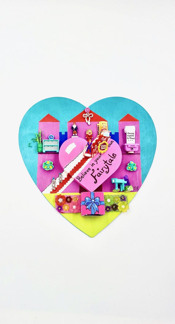 Polly Pocket and Trendmasters Fairytale Heart Castle Princess and Prince Wooden Canvas Art by Lauren Jay Designs