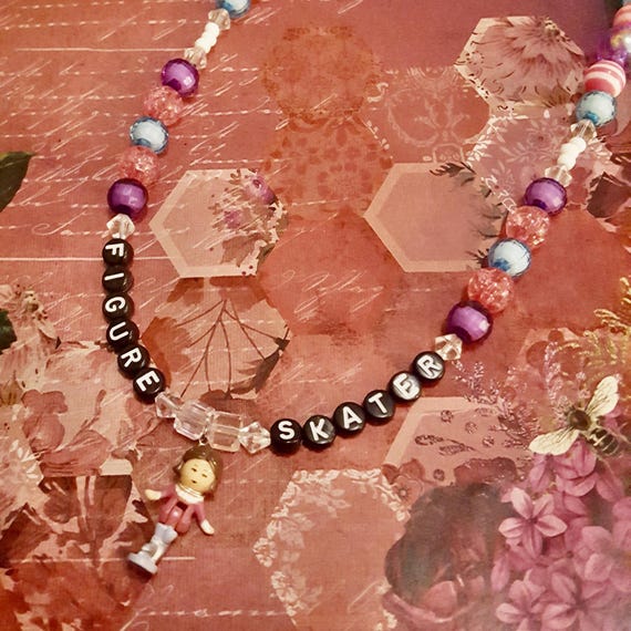 1994 Polly Pocket Little Lulu Figure Skater Doll Pendant Pink, Purple and Blue Beaded Necklace by Lauren Jay Designs