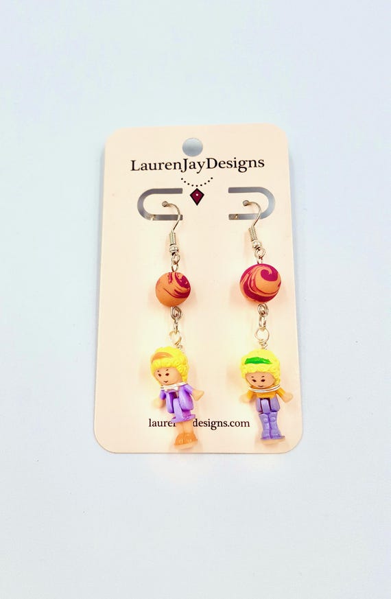 Polly Pocket Purple, Pink and Orange Beaded Dangle Earrings by Lauren Jay Designs