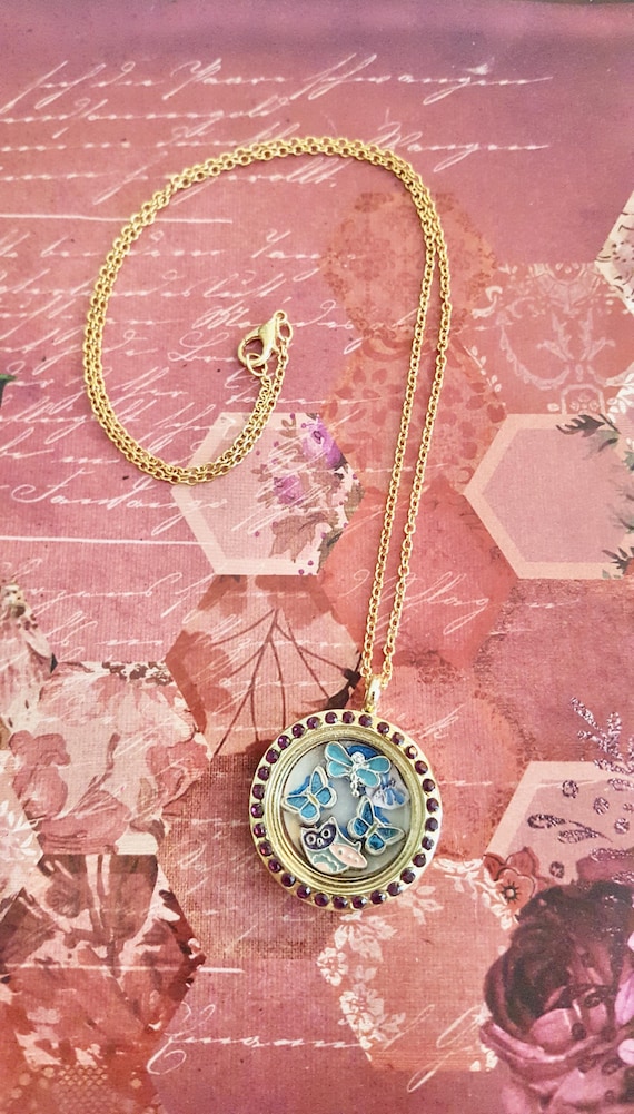 Owl, Butterfly and Dragonfly Brown Floating Charm Pendant Gold Chain Necklace by Lauren Jay Designs