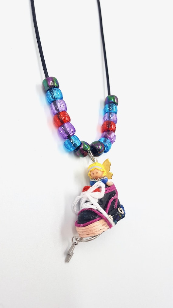Polly Pocket Shoe Fairy Black Shoe Pendant Beaded Cord Necklace by Lauren Jay Designs