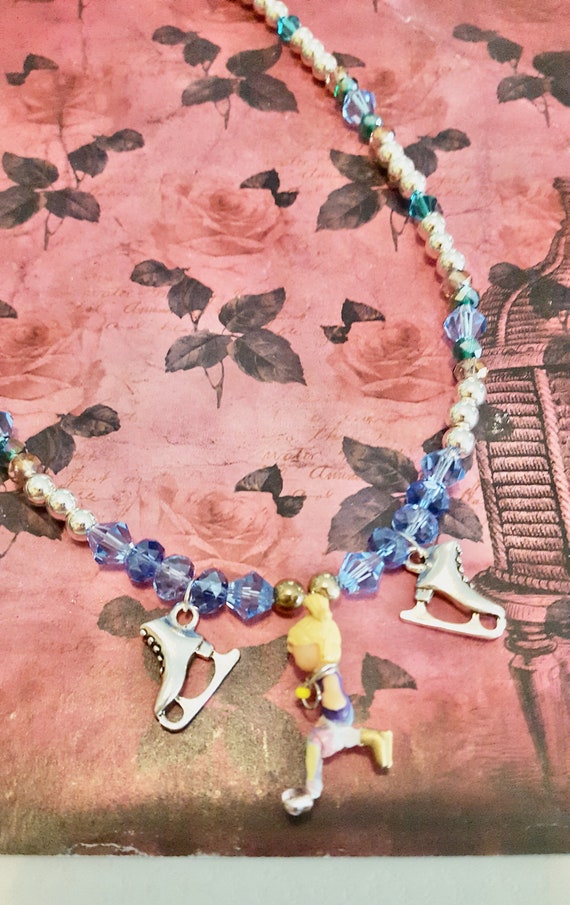 Polly Pocket Figure Skating Blue and Silver Beaded Necklace by Lauren Jay Designs