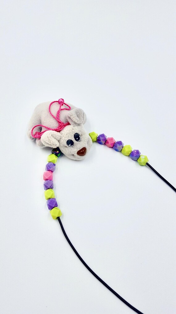 Pound Puppies Stuffed Dog with a Bow Pendant Beaded Black Cord Necklaces by Lauren Jay Designs
