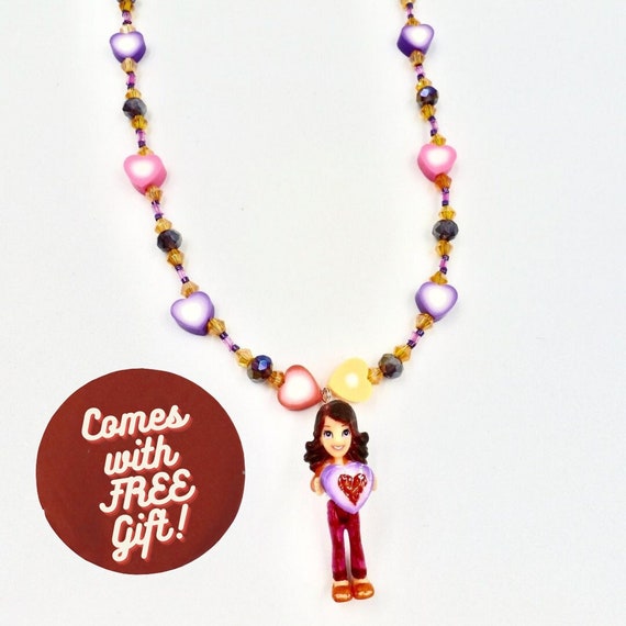 CLEARANCE SALE ITEM - Polly Pocket Race to the Mall Doll Pendant Beaded Necklace by Lauren Jay Designs