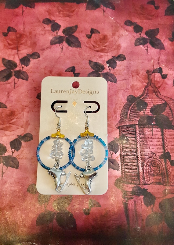 Silver Figure Skate Winter Beaded Dangle Earrings by Lauren Jay Designs