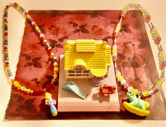 SALE ITEM 1993 Polly Pocket Toy Shop, Doll and Rocking Horse Beaded Necklaces by Lauren Jay Designs