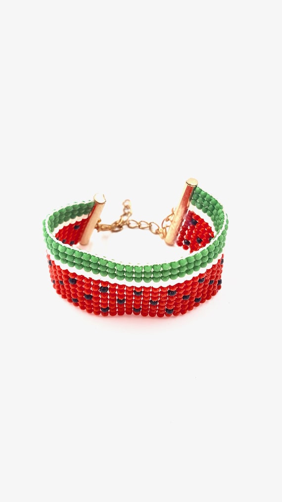 Watermelon Coloured Bead Loom / Bead Weave Beaded Bracelet by Lauren Jay Designs