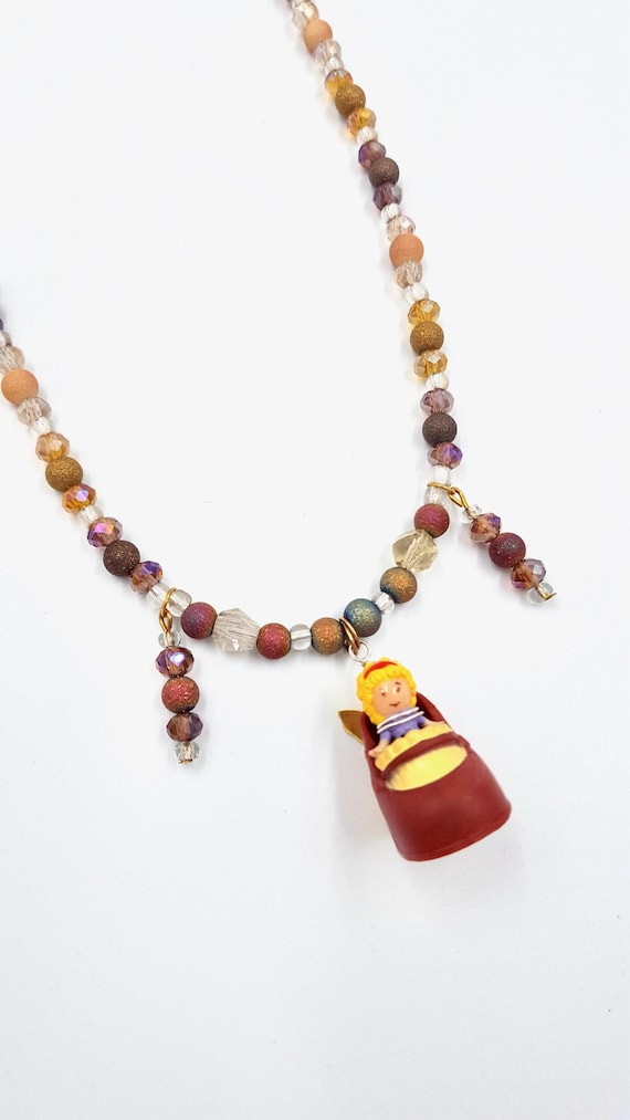 1989 Polly Pocket Shoe Fairy in a Brown High Heel Shoe Pendant Copper and Gold Beaded Necklace by Lauren Jay Designs