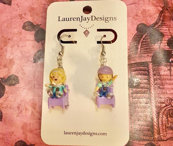 Polly Pocket Doll and Tiny Dreams Purple Chair Dangle Earrings by Lauren Jay Designs