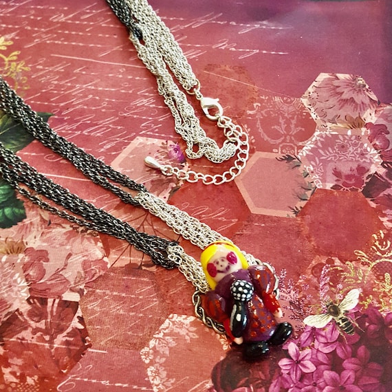 Polly Pocket Polymer Clay Singer Heart Pendant 2 Tone Chain Necklace by Lauren Jay Designs
