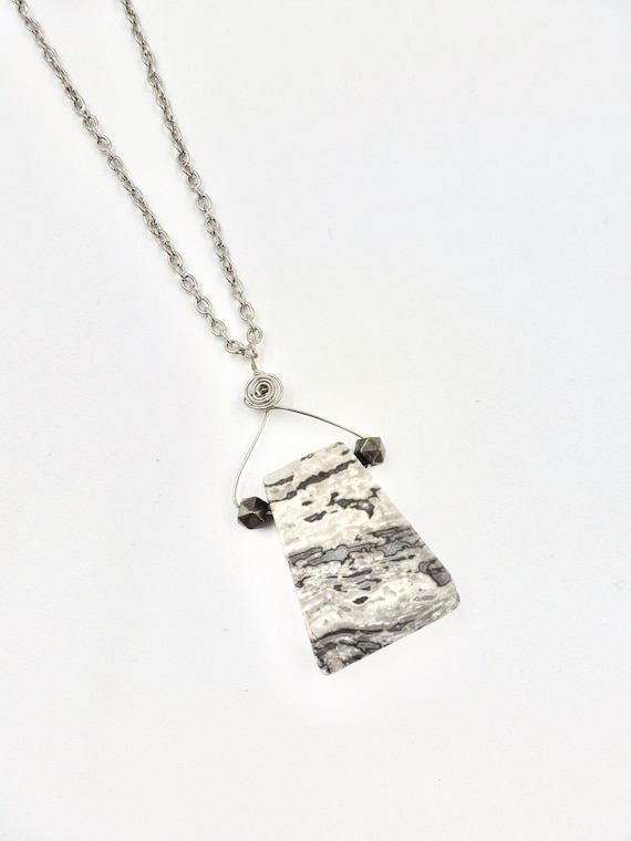 Grey Stone Pendant Chain Necklace by Lauren Jay Designs