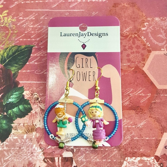 Polly Pocket Hawaiian Bridesmaid Blue Beaded Hoop Dangle Earrings by Lauren Jay Designs