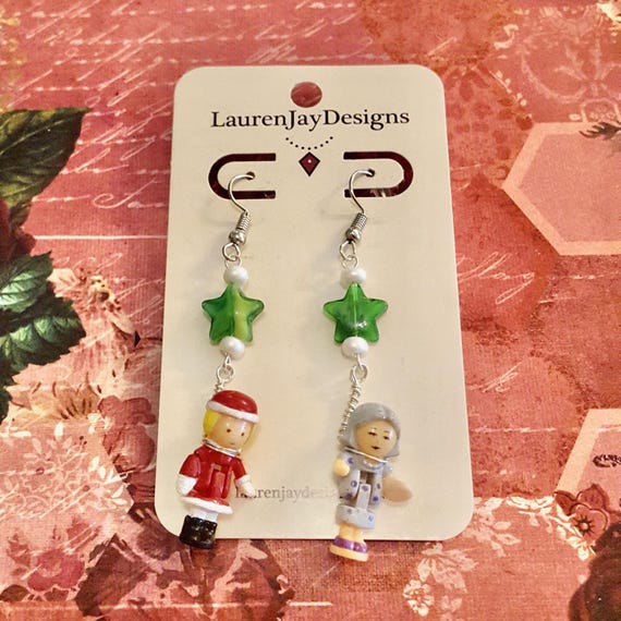 Polly Pocket Christmas Star Santa and Mrs. Claus Dangle Earrings by Lauren Jay Designs