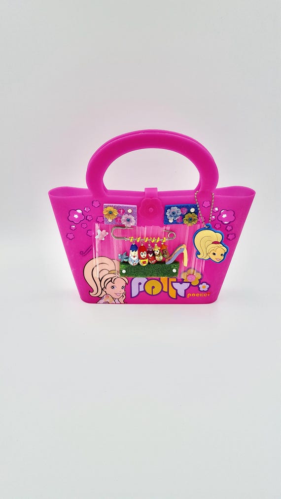 2004 Polly Pocket Hand-Decorated Pink Plastic Purse by Lauren Jay Designs