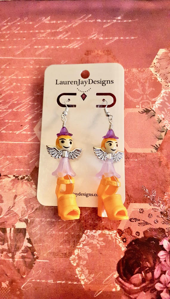 Shoe Fairies Orange High Heel Shoes Miniature Fairy Dolls Beaded Dangle Earrings by Lauren Jay Designs