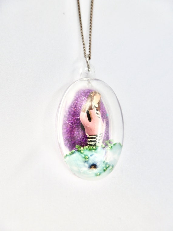 Miniature Girl Doll In The Park Dome Pendant Chain Necklace by Lauren Jay Designs