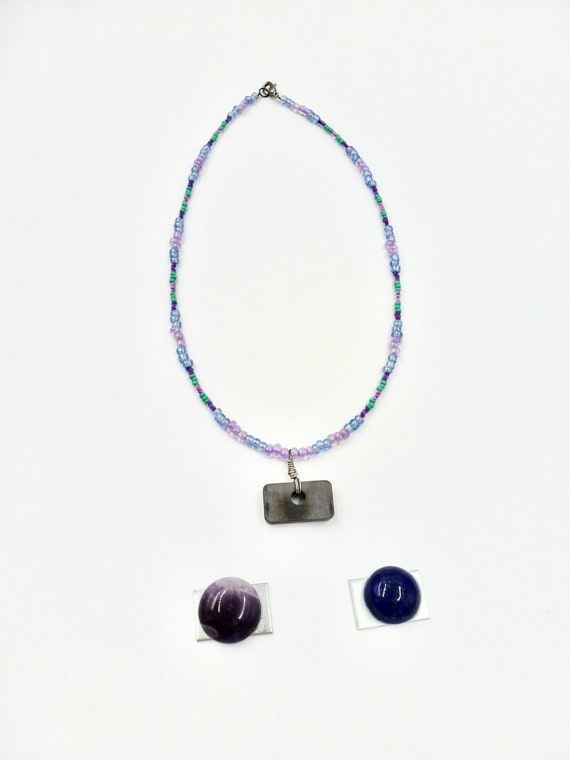 Amethyst and Lapis Lazuli Pendant Beaded Necklace by Lauren Jay Designs