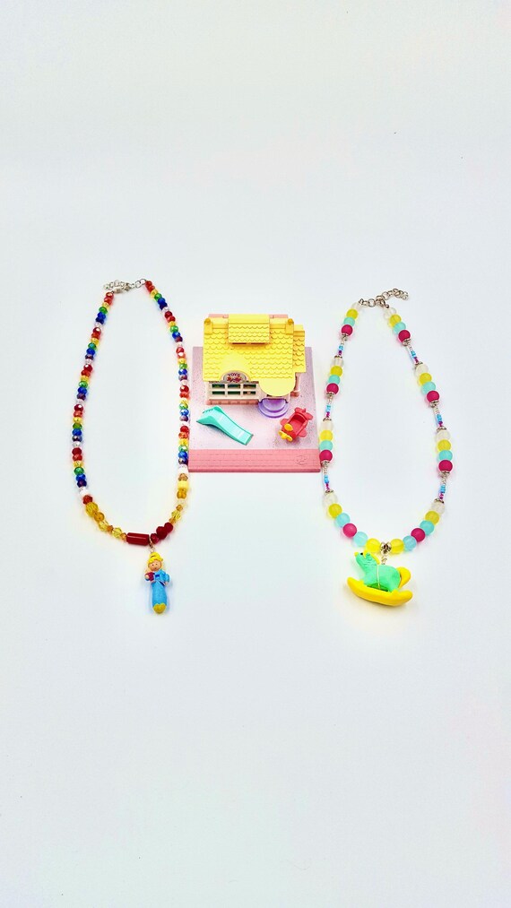 1993 Polly Pocket Toy Shop, Doll and Rocking Horse Beaded Necklaces by Lauren Jay Designs