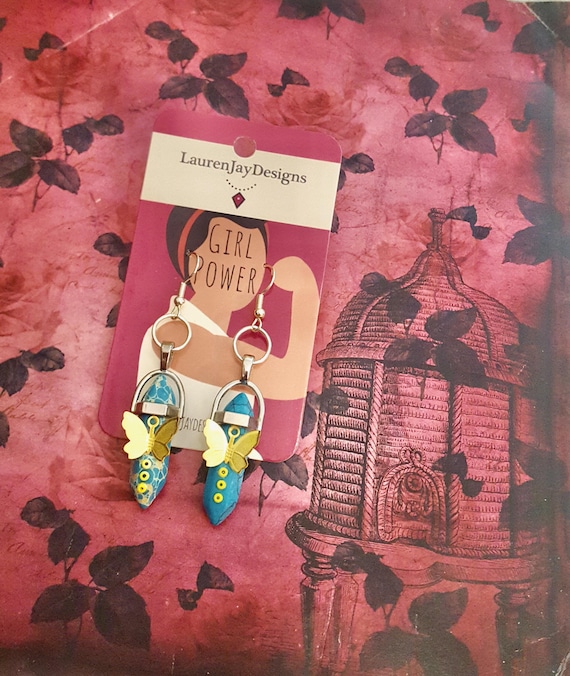 Butterfly Blue Healing Chakra Quartz Crystal Stone Beaded Pendant Dangle Earrings by Lauren Jay Designs