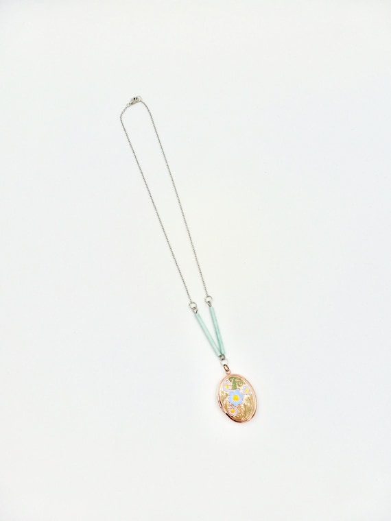 Blue Floral Copper Locket Pendant Chain Necklace by Lauren Jay Designs