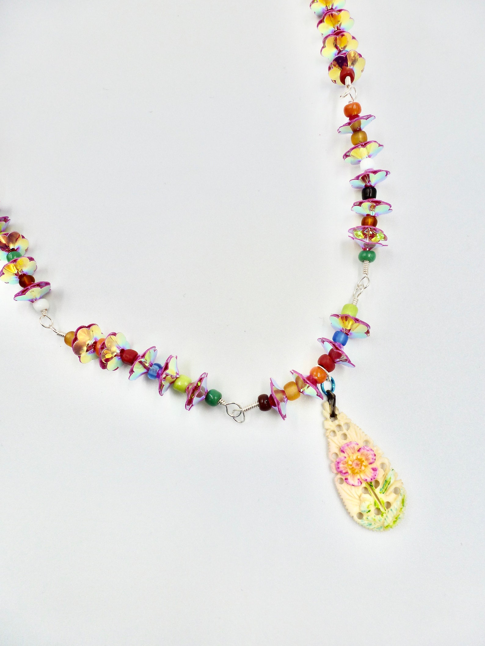 Beaded Necklaces Floral Necklaces Flower Necklaces Pink Etsy