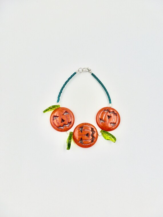 Halloween Pumpkin Jack-O-Lantern Fall Green Beaded Bracelets by Lauren Jay Designs