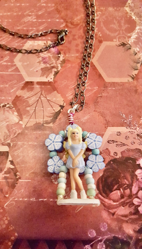 Spice Girls Baby Spice Floral Beaded Doll Pendant Chrome Chain Necklace by Lauren Jay Designs