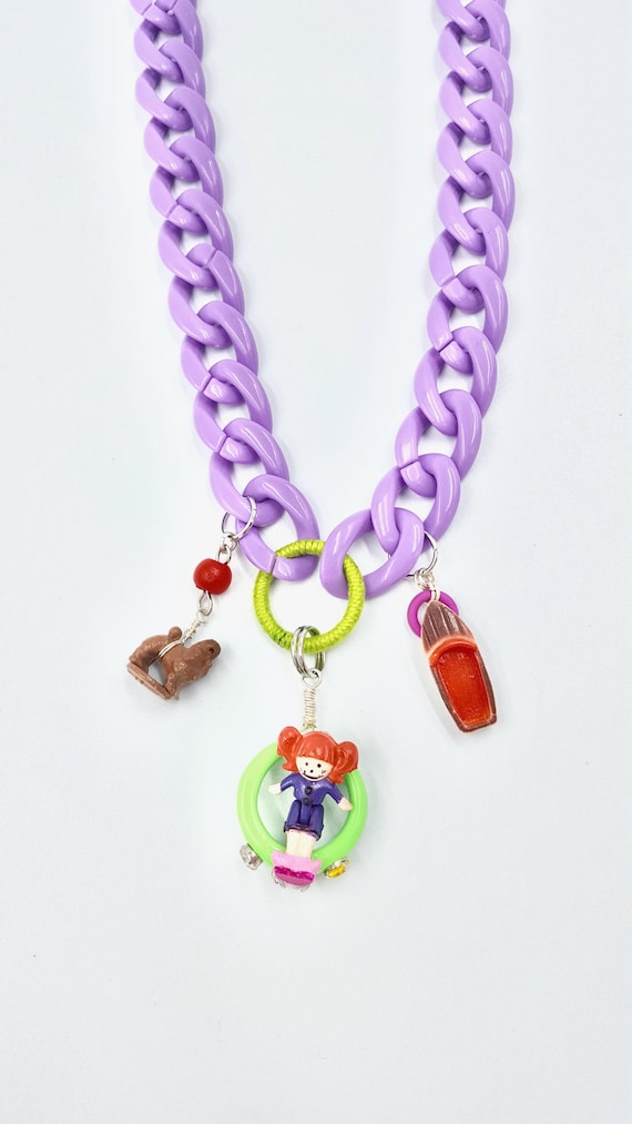Restored Polly Pocket Betty's Club Doll Necklace, Purple Chain, Ring Pendant