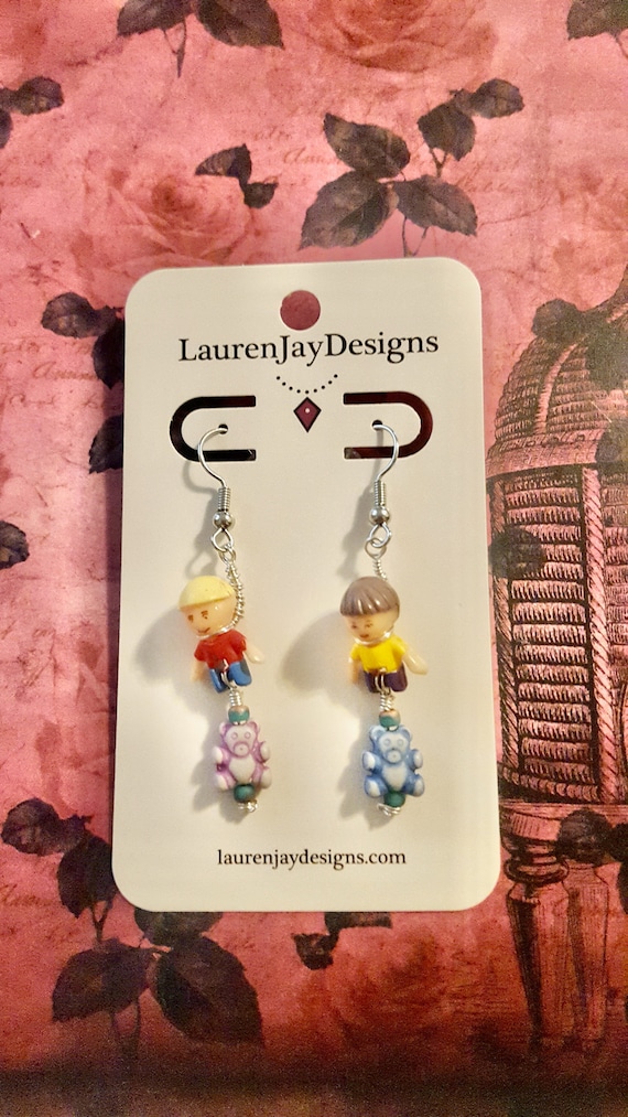 1990 Polly Pocket Wee Willie and Titch Teddy Bear Earrings by Lauren Jay Designs