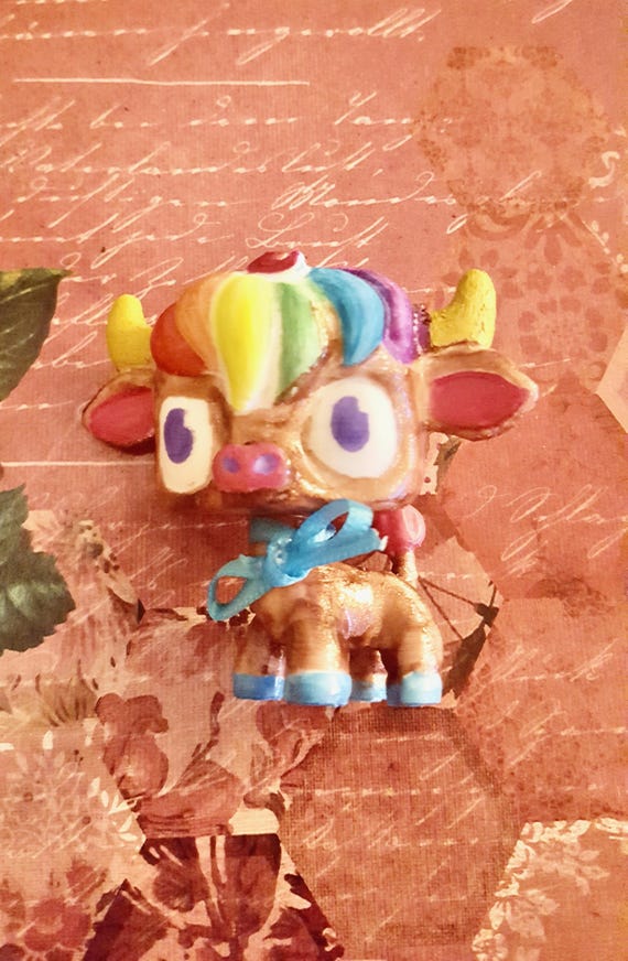 Littlest Pet Shop LPS Bull 3D Printed and Rainbow Hand-Painted by Lauren Jay Designs