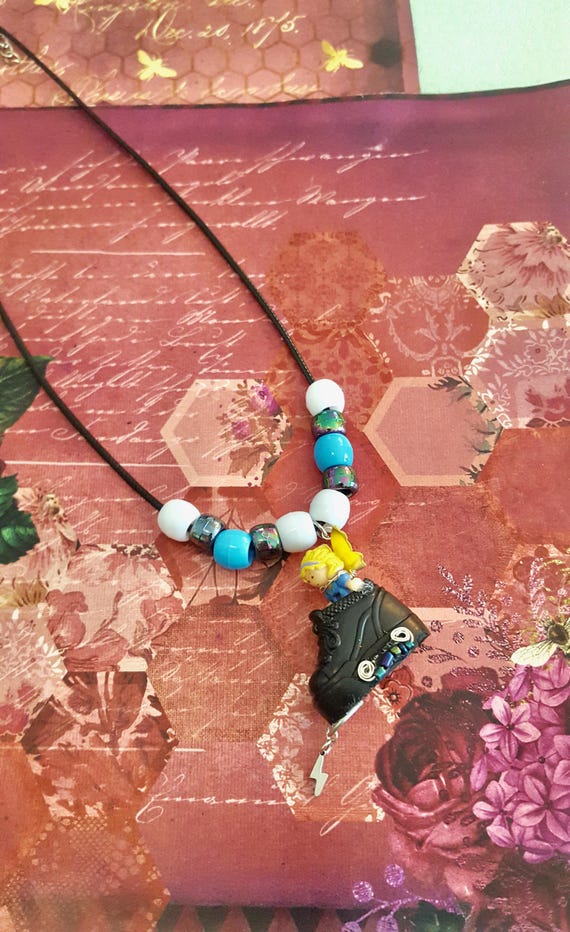 Polly Pocket Shoe Fairy Black Shoe Pendant Beaded Cord Necklace by Lauren Jay Designs